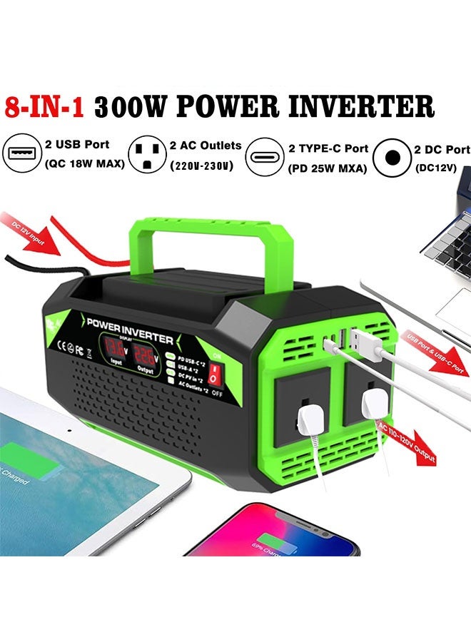 300W Car Power Inverter 12V DC to 220V–230V AC, Dual AC Outlets, 2 USB & 2 Type-C Ports, Portable Converter for Small Appliances - Image 2